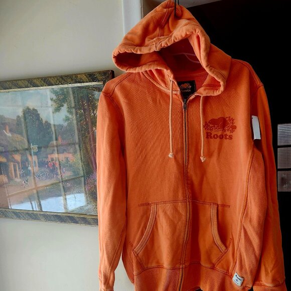 Unusual Orange ROOTS hoodie Jacket full zip - Iconic Canadian Beaver 100% Cotton - Picture 1 of 7